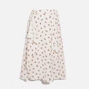 Coach- Heart Posy Draped Midi Skirt With Buttons